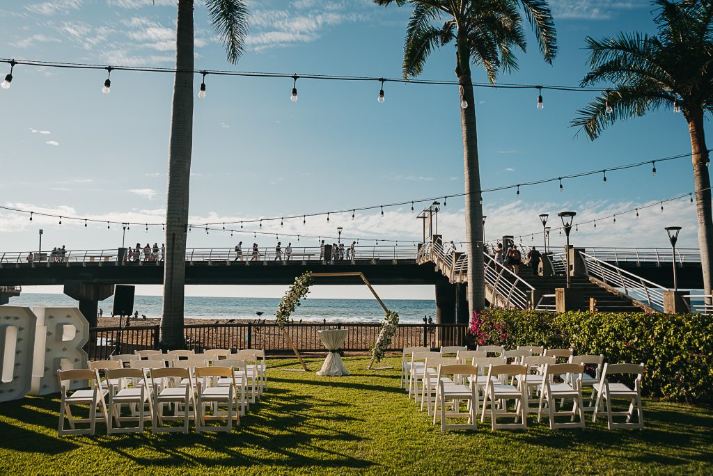 Oscar's garden Garden wedding ceremony set up facing the ocean at Oscar's in Puerto Vallarta