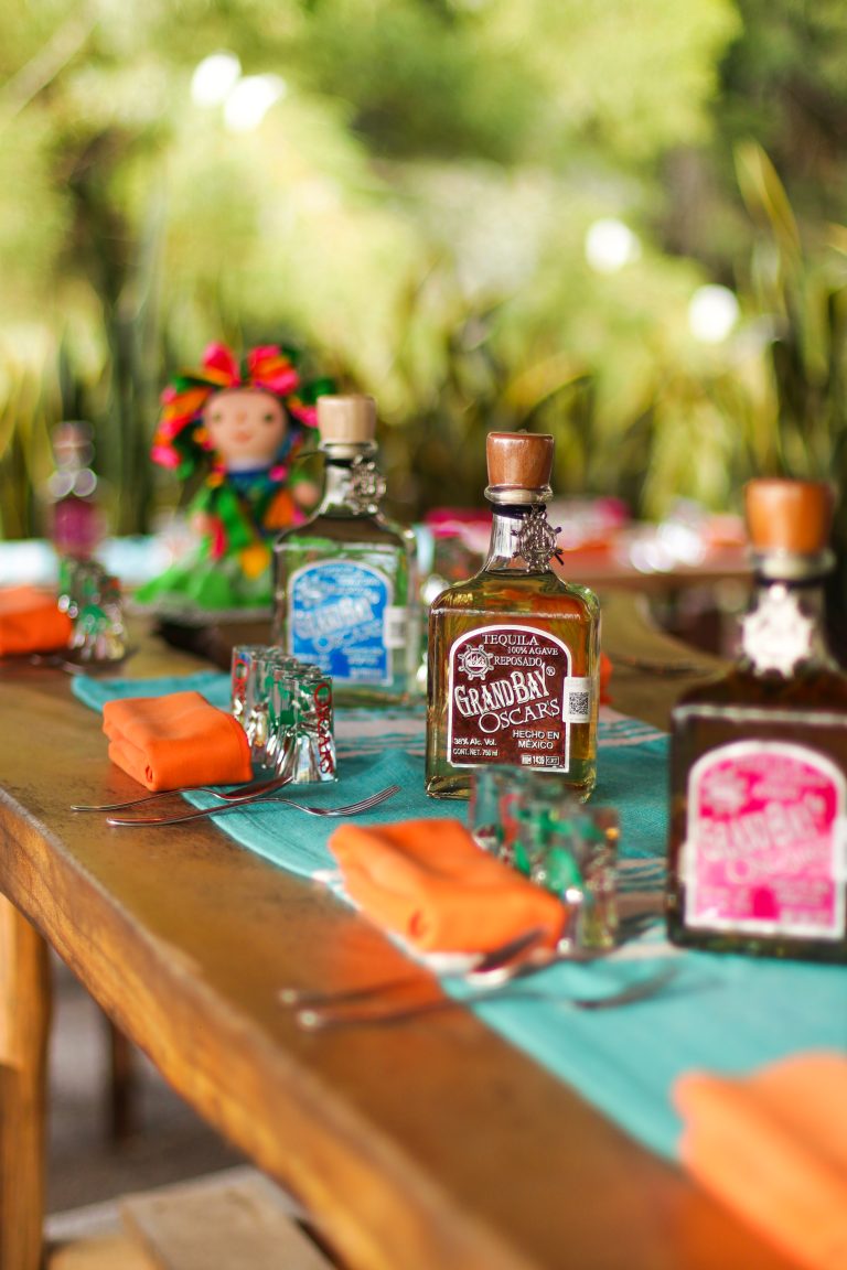Grand Bay tequila bottles on the tasting table at our tequila tasting in Puerto Vallarta